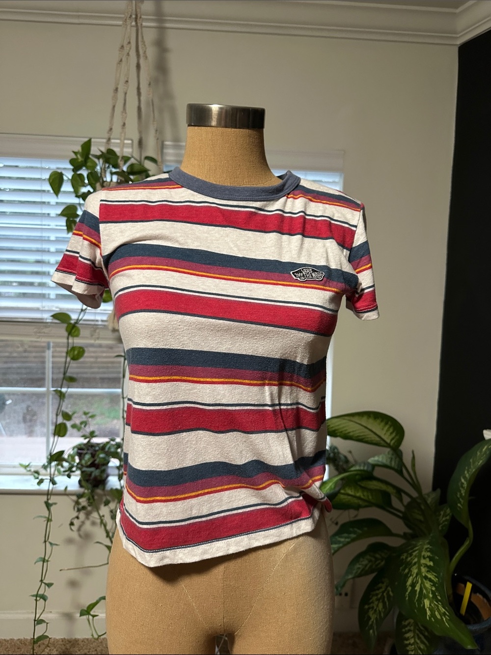 Vans Women's Striped Short Sleeve Tee - Red, Navy & White